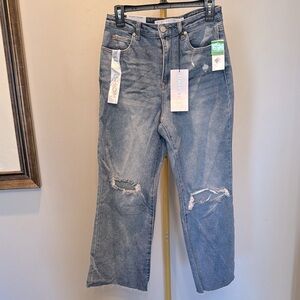 Tinseltown high rise flare Blue Distressed Jeans NWT 7/28